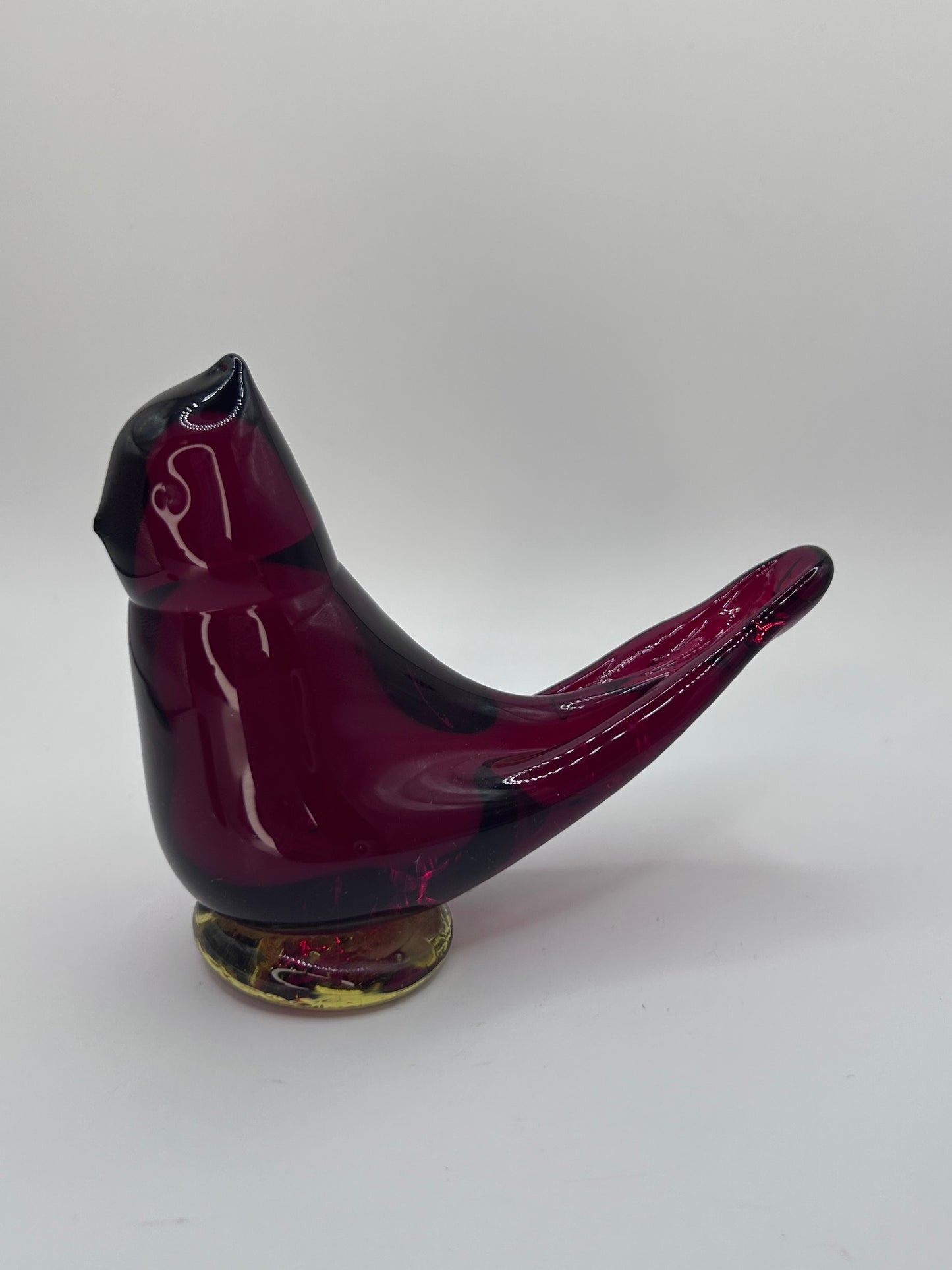 Cardinal of Love Hand-Blown Murano Style Red Glass Yellow Base Art Figurine