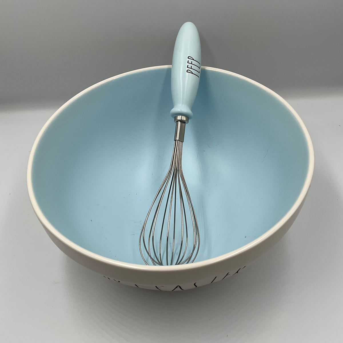 Rae Dunn Happy Easter Blue Ceramic Mixing Bowl PEEP Whisk Set