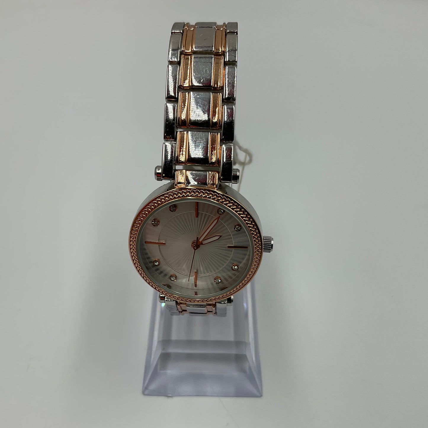 Rose Gold Two Tone Silver Face Women's Watch NEW BATTERY