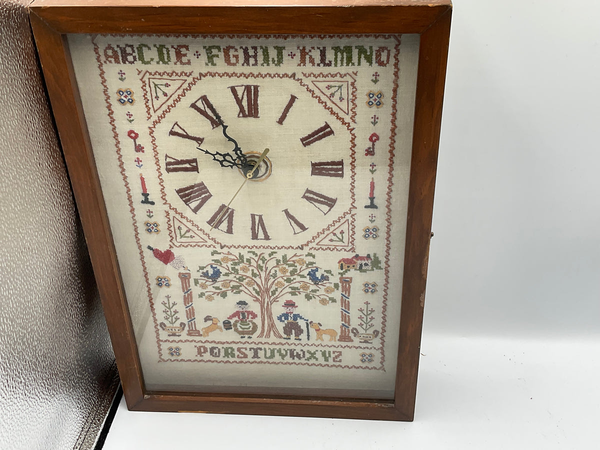 Vintage Framed Cross-Stitch Sampler Quartz Wall Clock