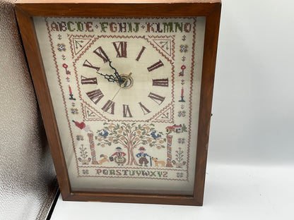 Vintage Framed Cross-Stitch Sampler Quartz Wall Clock