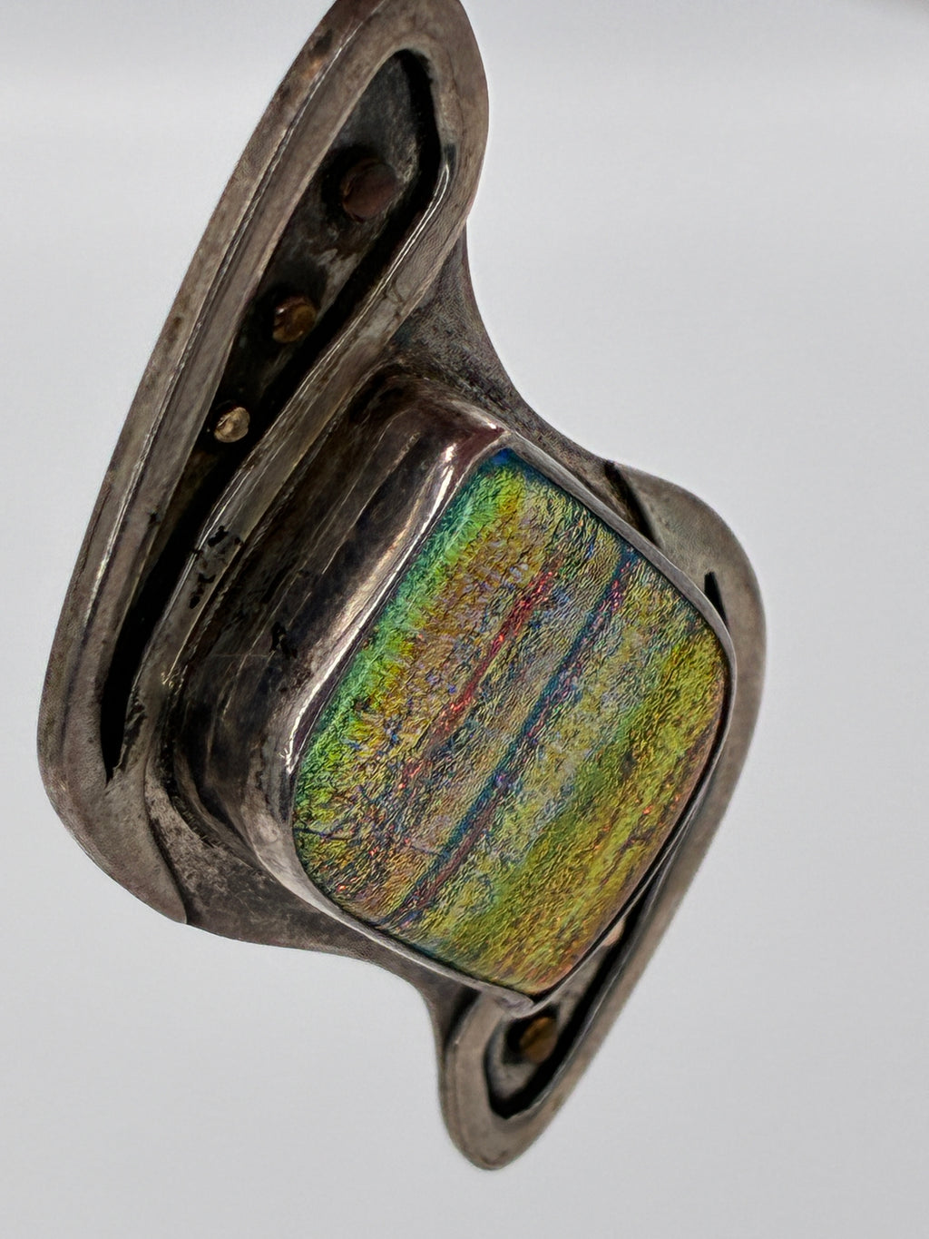 Artisan Dichroic Fused Glass Pendant 14K Gold Sterling Signed CRC As-Is