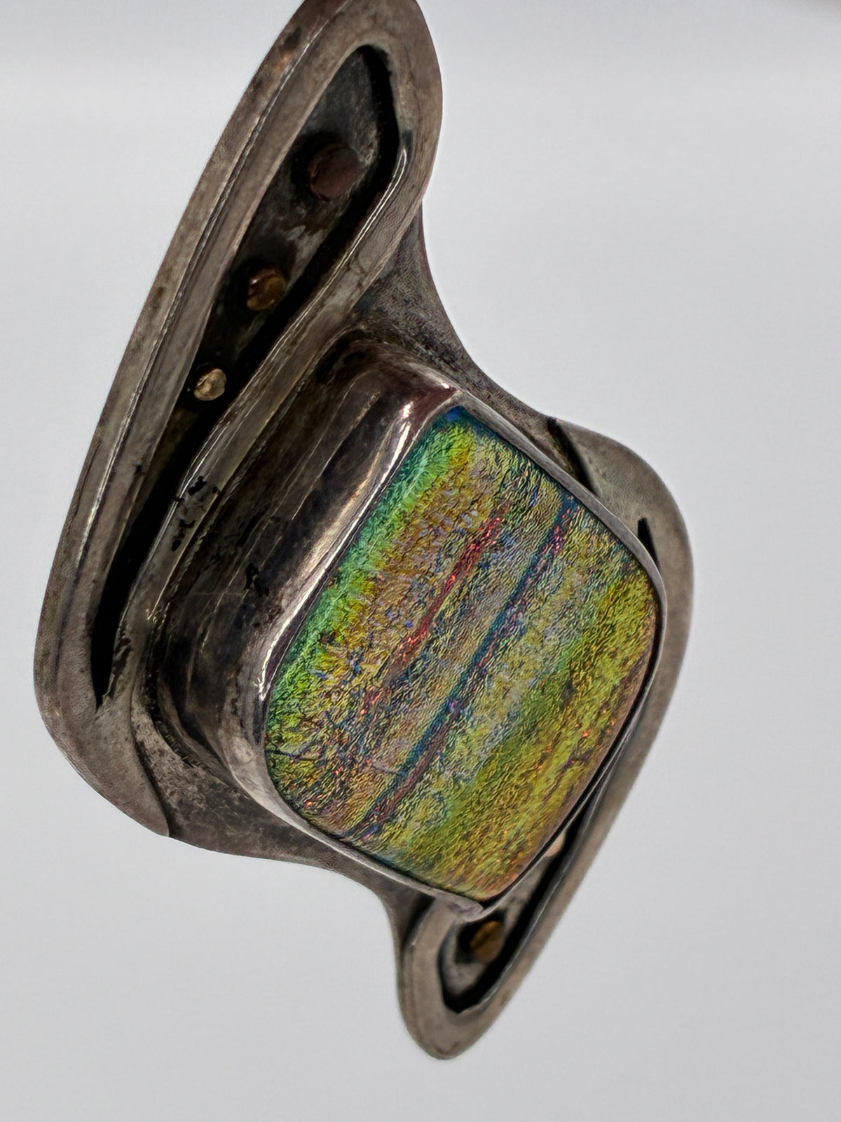 Artisan Dichroic Fused Glass Pendant 14K Gold Sterling Signed CRC As-Is