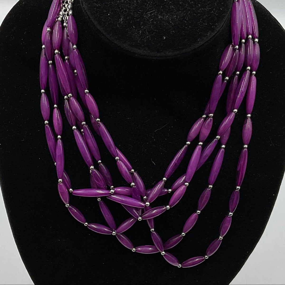 Multistrand Purple Long Oval Beaded Necklace