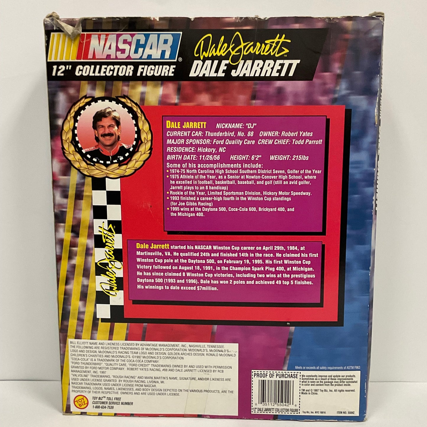 Dale Jarrett 1997 Special Edition NASCAR Racing 12" Collection Action Figure from Toy Biz