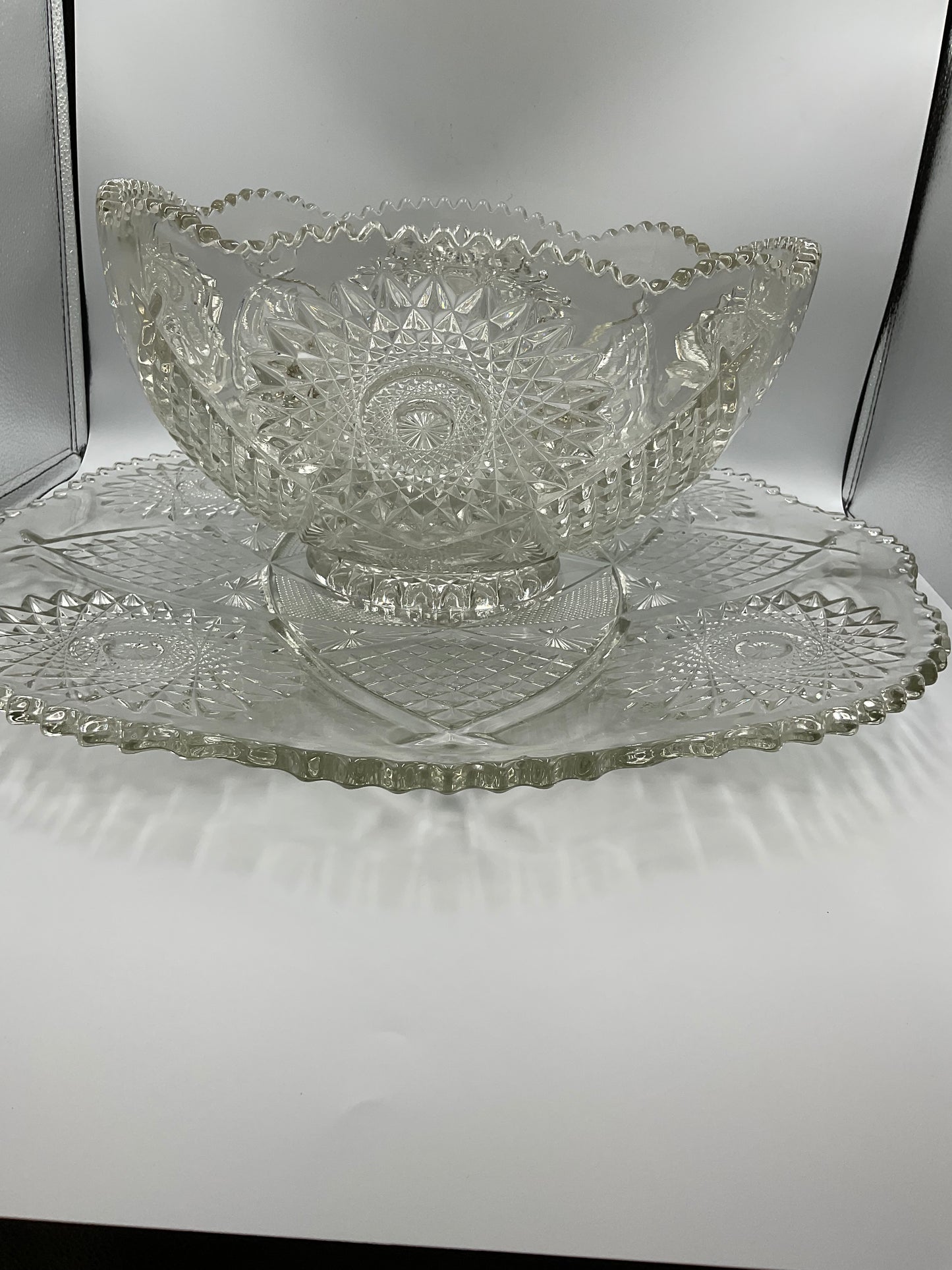 Ornate Glass Bowl with Matching Plate