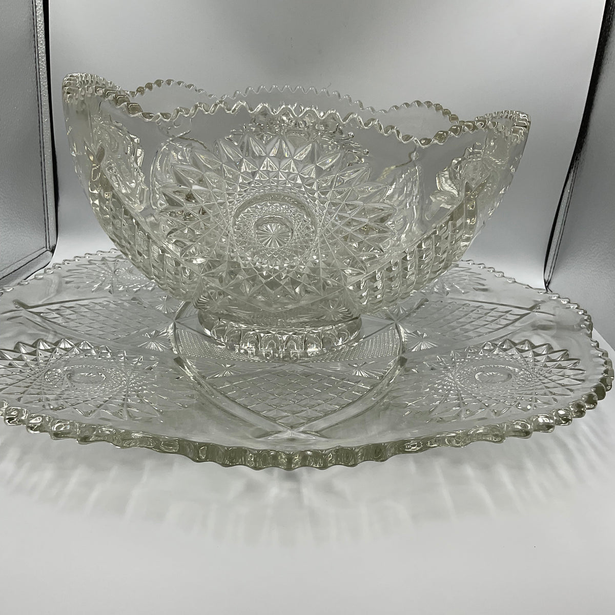 Ornate Glass Bowl with Matching Plate