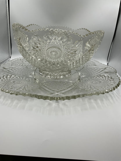 Ornate Glass Bowl with Matching Plate