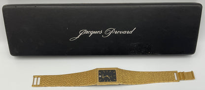 Jacques Prevard Gold Tone Rectangular Black Dial Wristwatch w/ Orginal Box