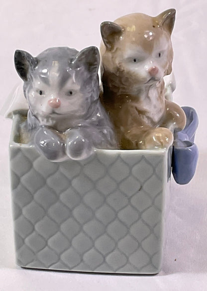 Kittens in a Basket NAO by Lladro Vintage Collectible Handmade Porcelain Figurine