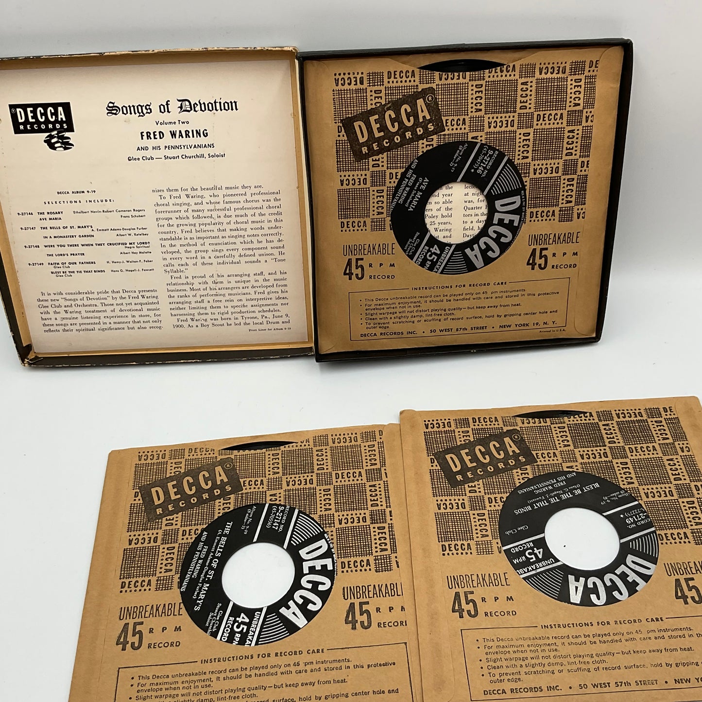 Decca Records 45 RPM Songs Of Devotion By Fred Waring