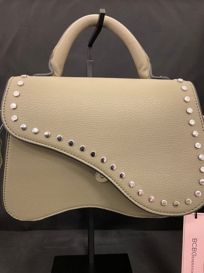 BCBGeneration Asymmetrical Studded Saddle Style Moss Color Shoulder Handbag