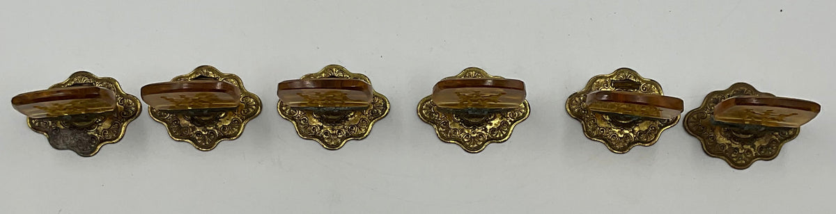 1920s or 1930s Antique Art Deco Czech amber intaglio glass place card holders
