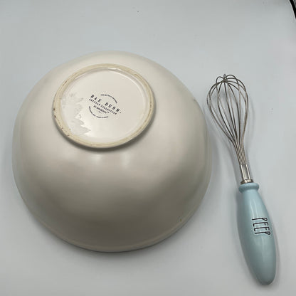 Rae Dunn Happy Easter Blue Ceramic Mixing Bowl PEEP Whisk Set