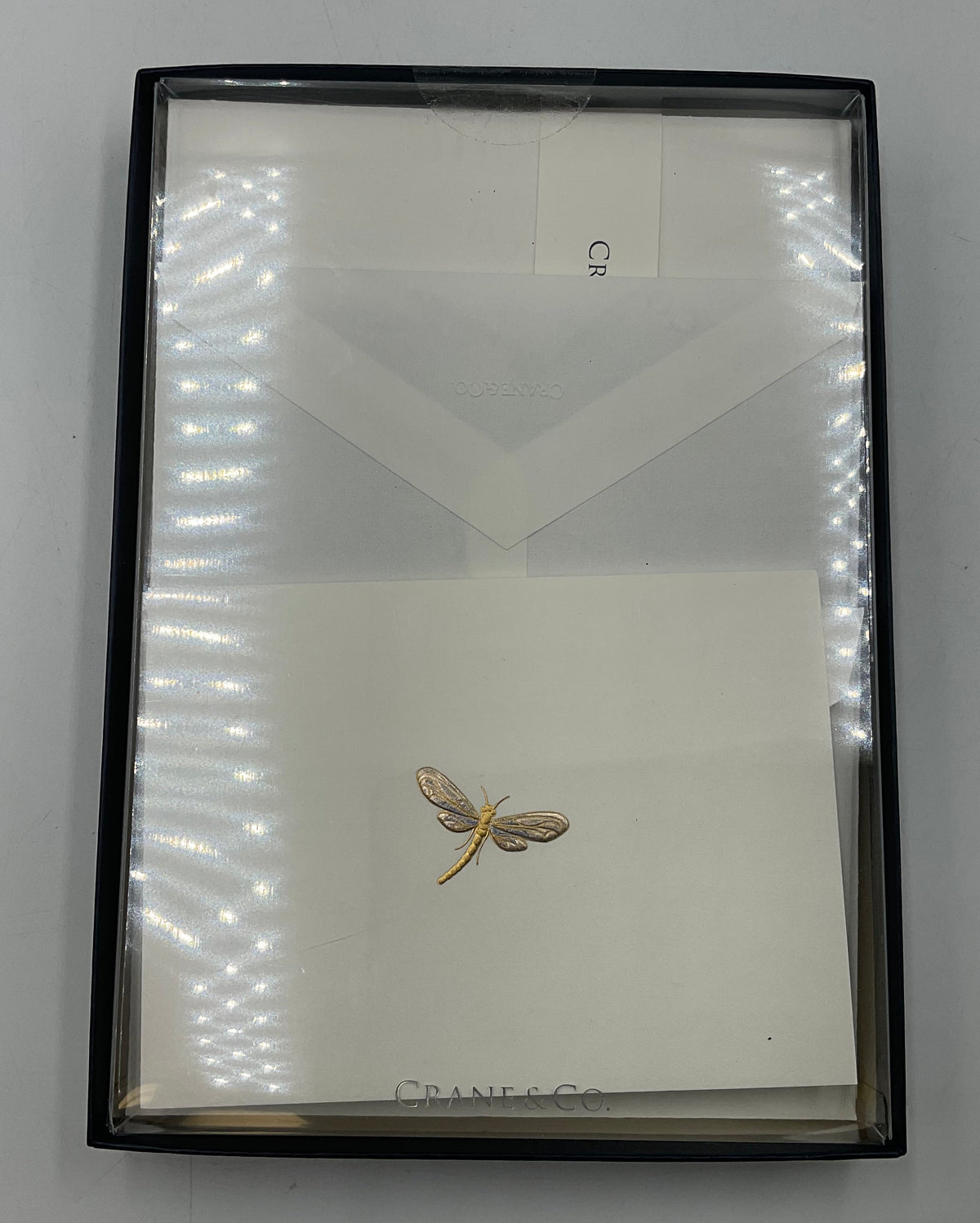 Crane & Co Dragonfly Hand Engraved Folded Notes Blue Lined Envelopes As-Is