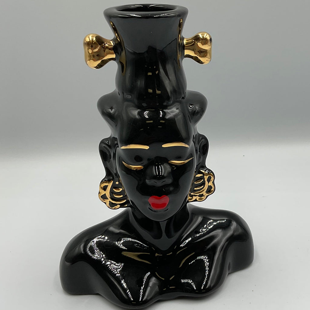 Vintage Nubian Lady Head Vase Mid-Century Blackamoor Style Ceramic 6"