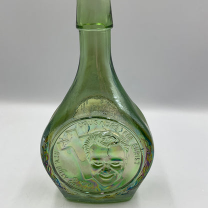 Vintage Wheaton Featuring Billy Graham Green Iridescent Carnival Glass Bottle