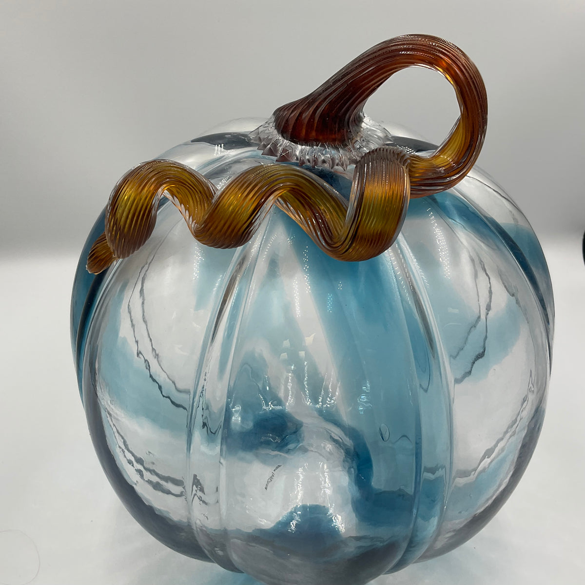 Glass Pumpkin Hand Blown Blue And Clear