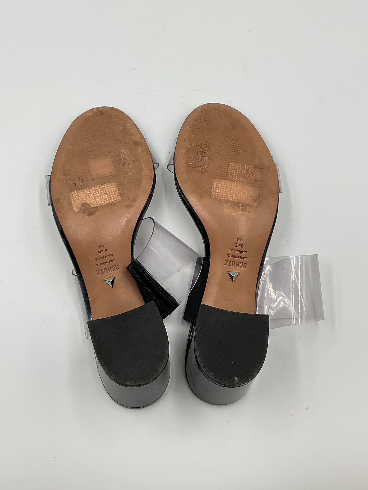 Schutz Victorie Clear Vinyl Double Strap Block Heel Slide Sandals Black Size 8.5 B