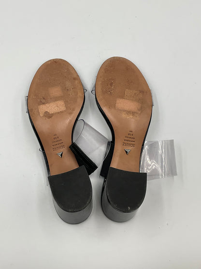 Schutz Victorie Clear Vinyl Double Strap Block Heel Slide Sandals Black Size 8.5 B