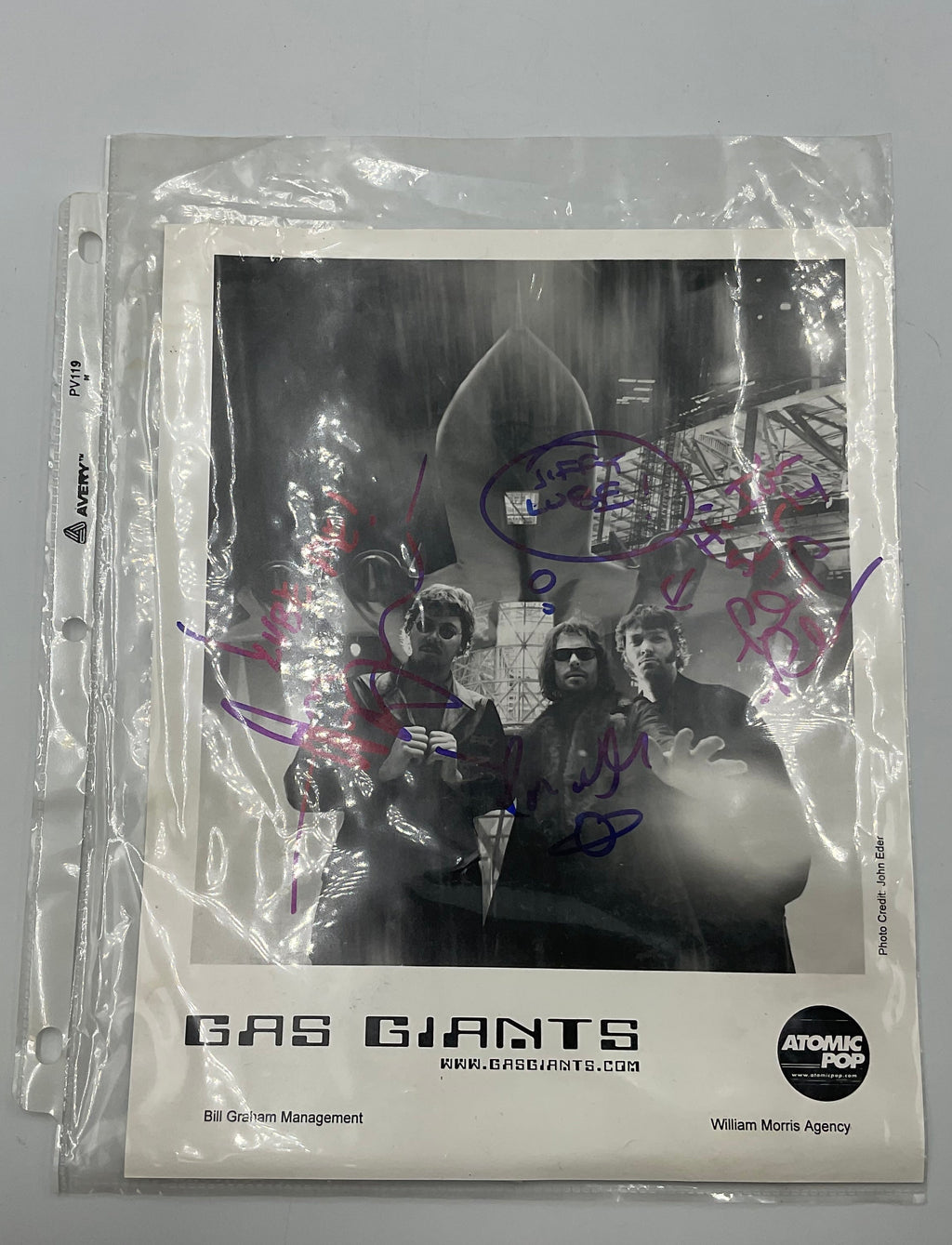 Gas Giants Band Autographed Press Kit B&W Photo with 2 Ticket/Stickers Lot