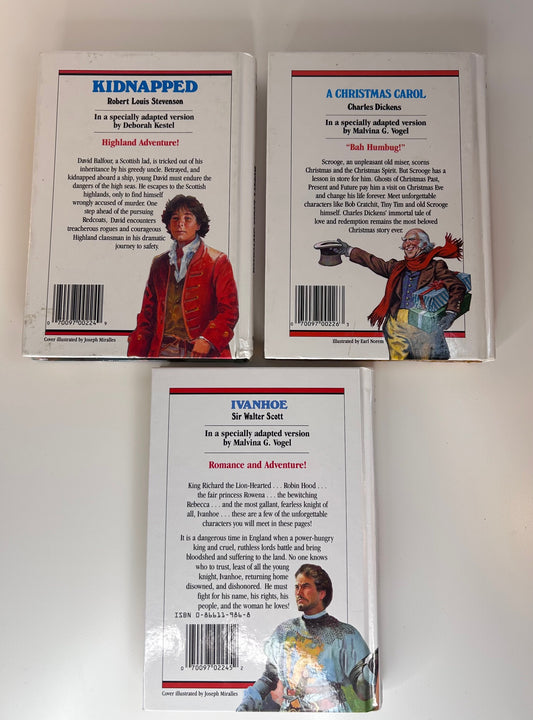Great Illustrated Classics Hardcover Book Trio Kidnapped, A Christmas Carol, Ivanhoe
