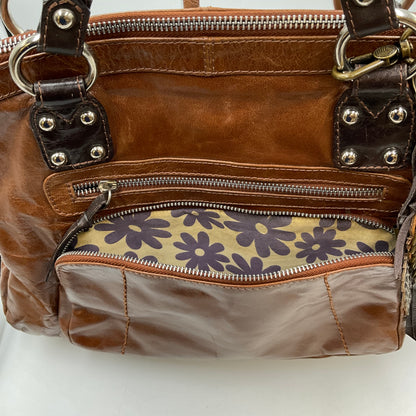 Nina Bossi Brown Leather Purse with purple flower pattern inside