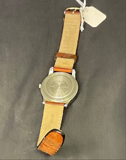 Timex Easy Reader Indiglo Quartz Watch White Dial Tan Leather Strap