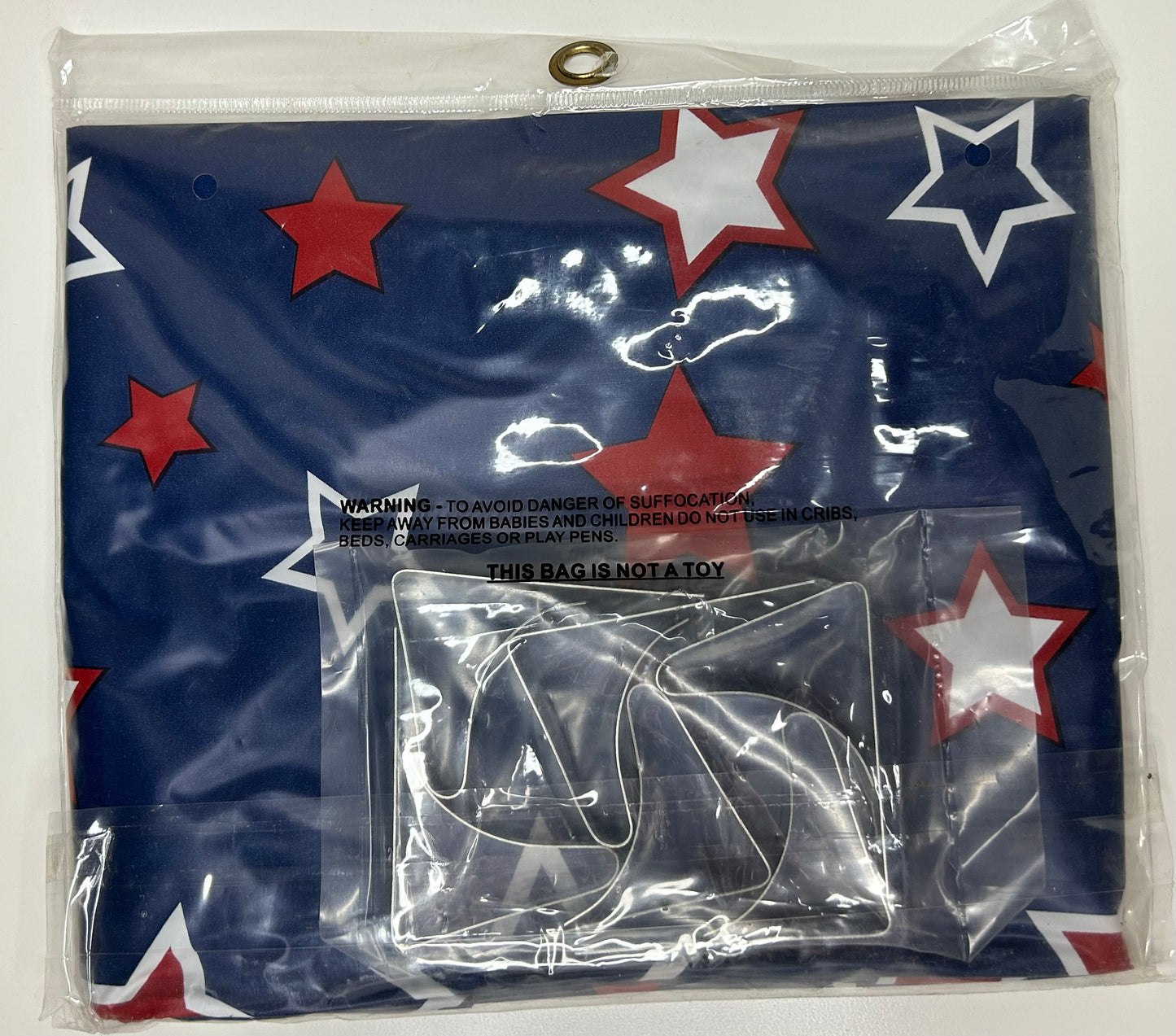 Red White Blue Patriotic 4th of July Star Tablecloth with Clamps Vinyl 6' New