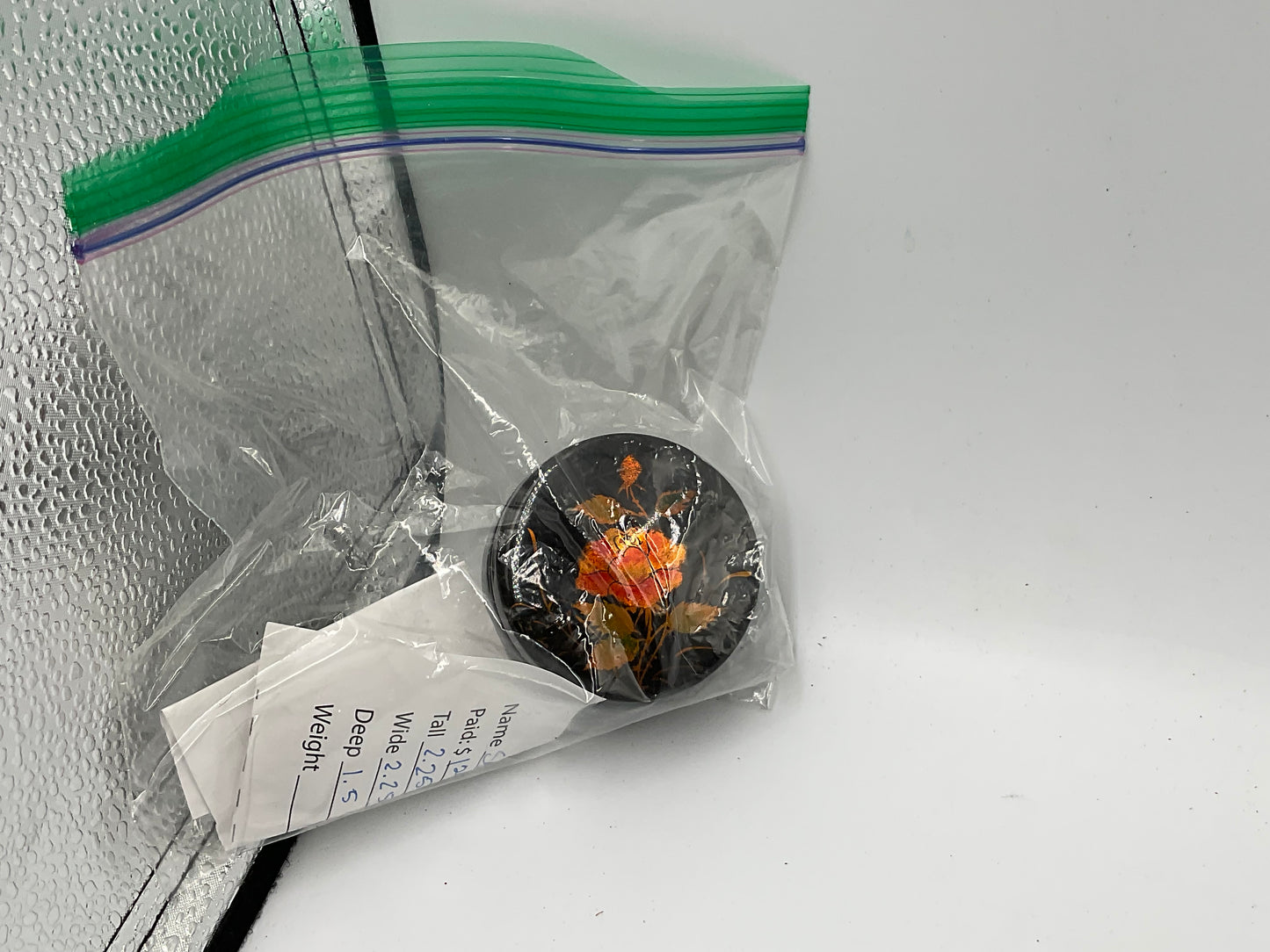 Vintage hand painted trinket (floral) black knob