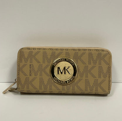 Michael Kors MK Logo Champagne Beige Leather Wallet Clutch New Without Tags