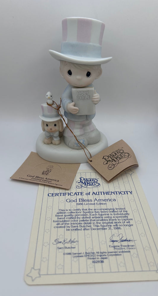 Precious Moments Vintage 1986 Limited Edition God Bless America New in Box Mint