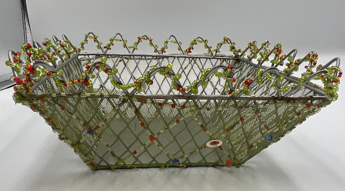 Bread Basket Boho Handcrafted Beaded Wire Mesh Decorative Basket