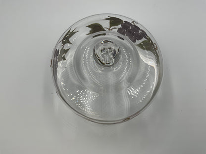 Vintage Hand Painted Glass Cheese Dome Cloche Grape Vine Fruit Design