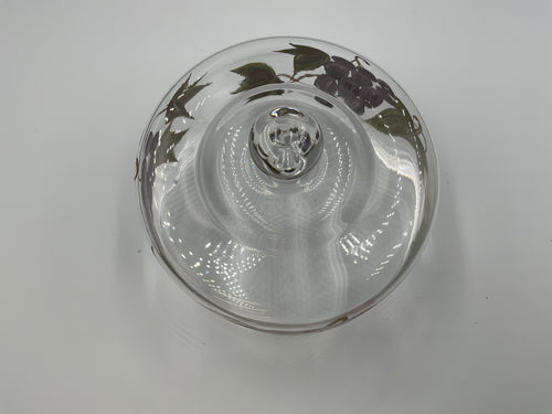 Vintage Hand Painted Glass Cheese Dome Cloche Grape Vine Fruit Design