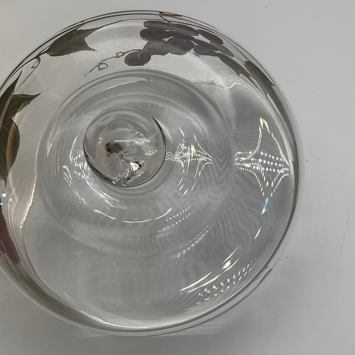 Vintage Hand Painted Glass Cheese Dome Cloche Grape Vine Fruit Design
