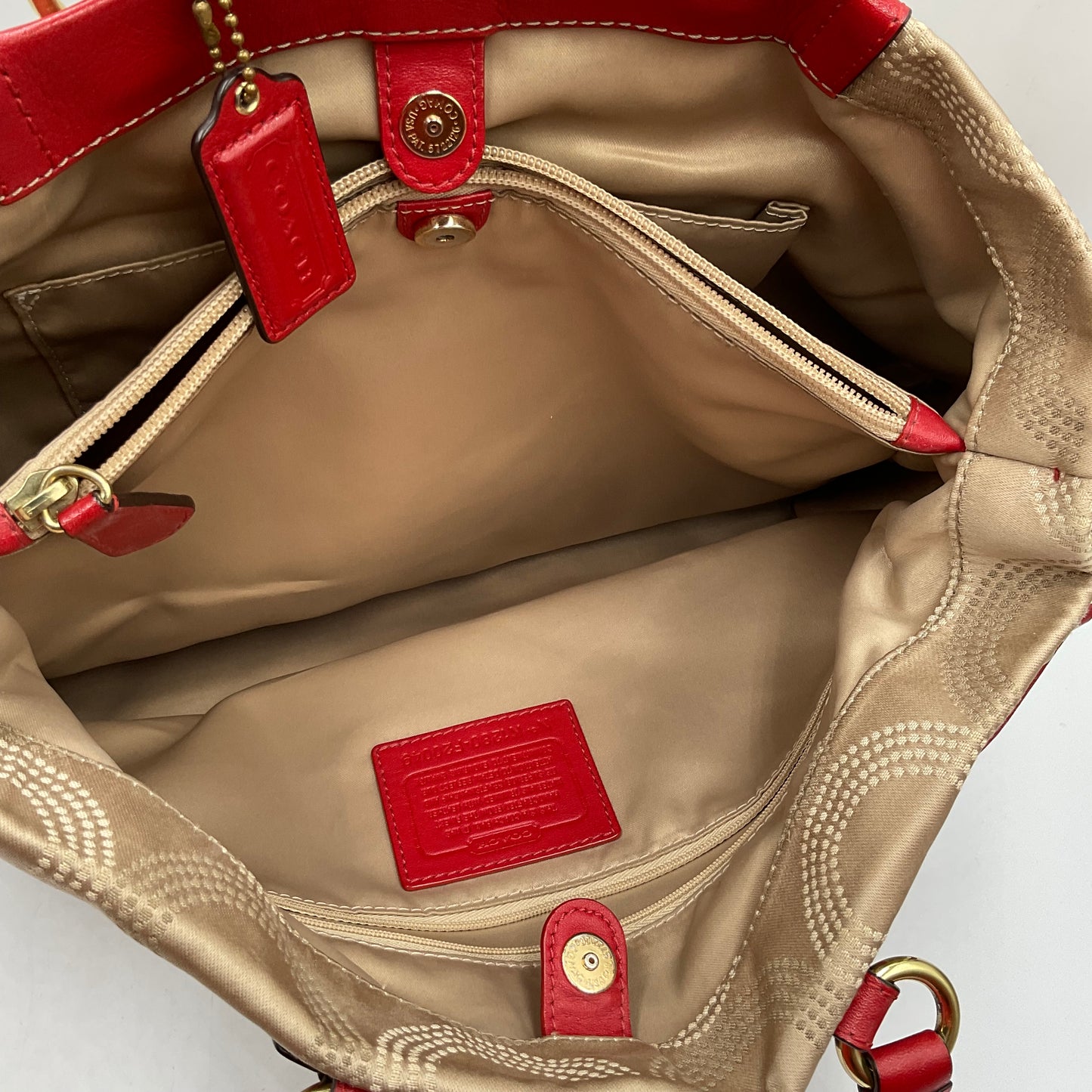 Coach Ashley Dotted Cherry Red and Beige Handbag