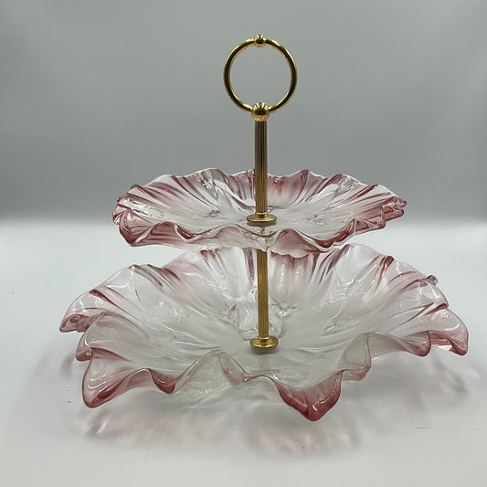 Mikasa 2-Tier Frosted Pink Tulip Serving Tray
