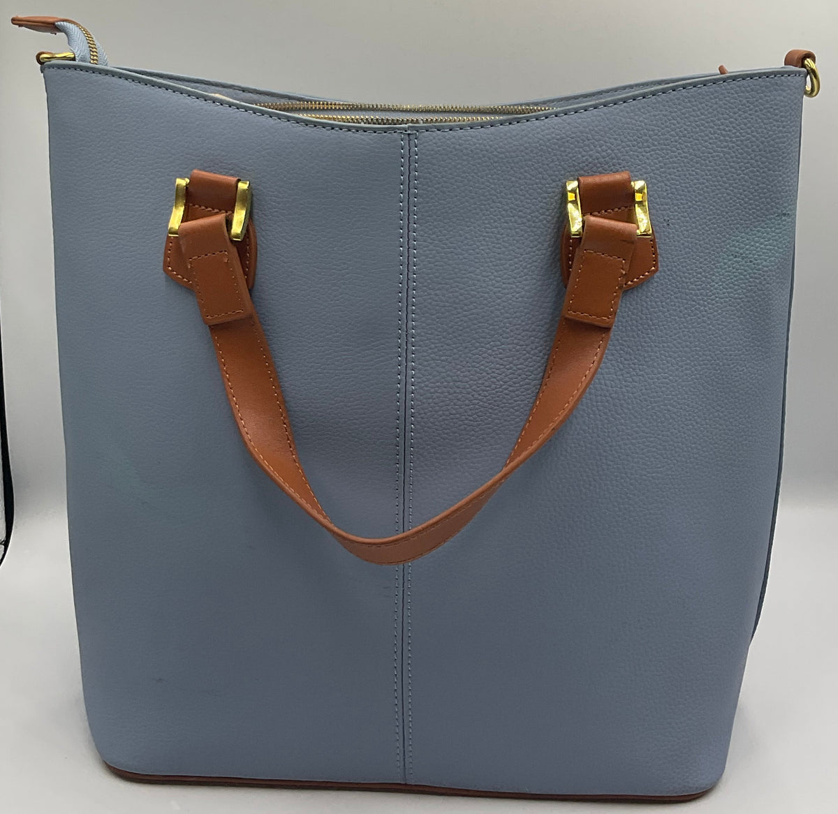 Joy & Iman Pebbled Leather Tote Bag Periwinkle Blue