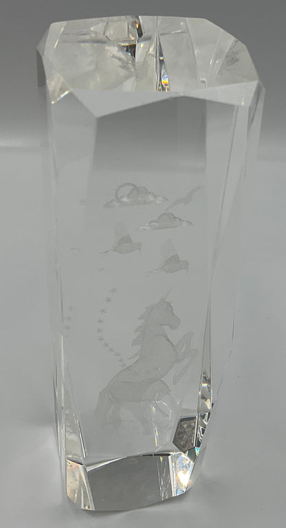 Vintage 3D laser-etched Fantasy Unicorn crystal glass paperweight
