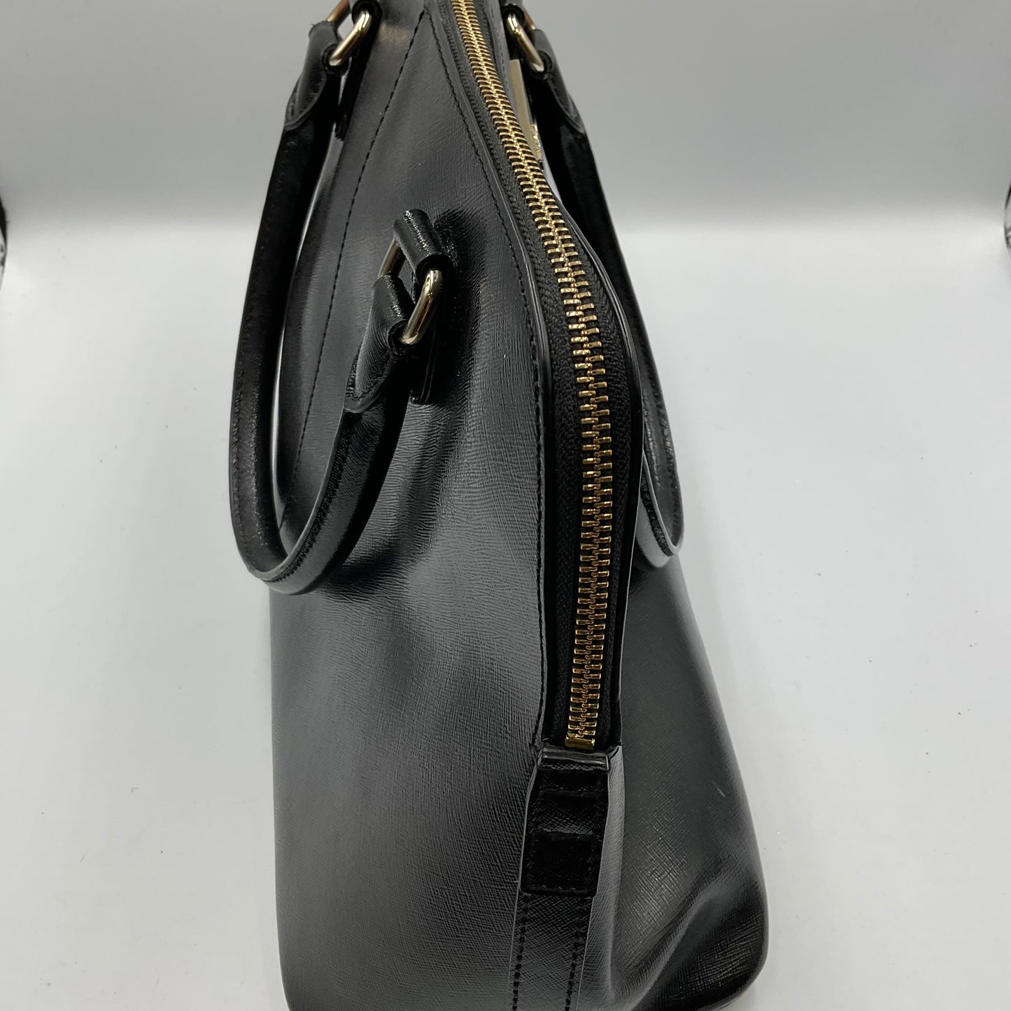DKNY Shiny Saffiano Leather Black Satchel