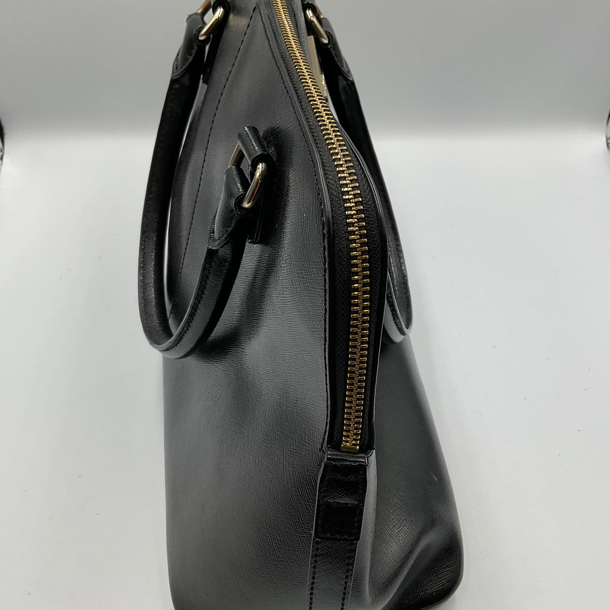 DKNY Shiny Saffiano Leather Black Satchel
