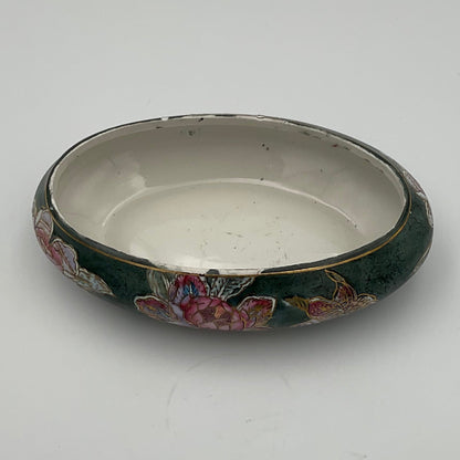 Vintage Antique Asian Hand Painted Oval Chinoiserie Ceramic Trinket Box