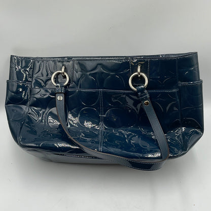 Coach Dark Teal Patent Leather Tote Silvertone Hardware Accents