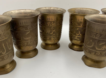 Brass Drinking Tumblers Vintage Made in India Set of 6