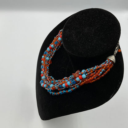 Red Blue Long Beaded Necklace