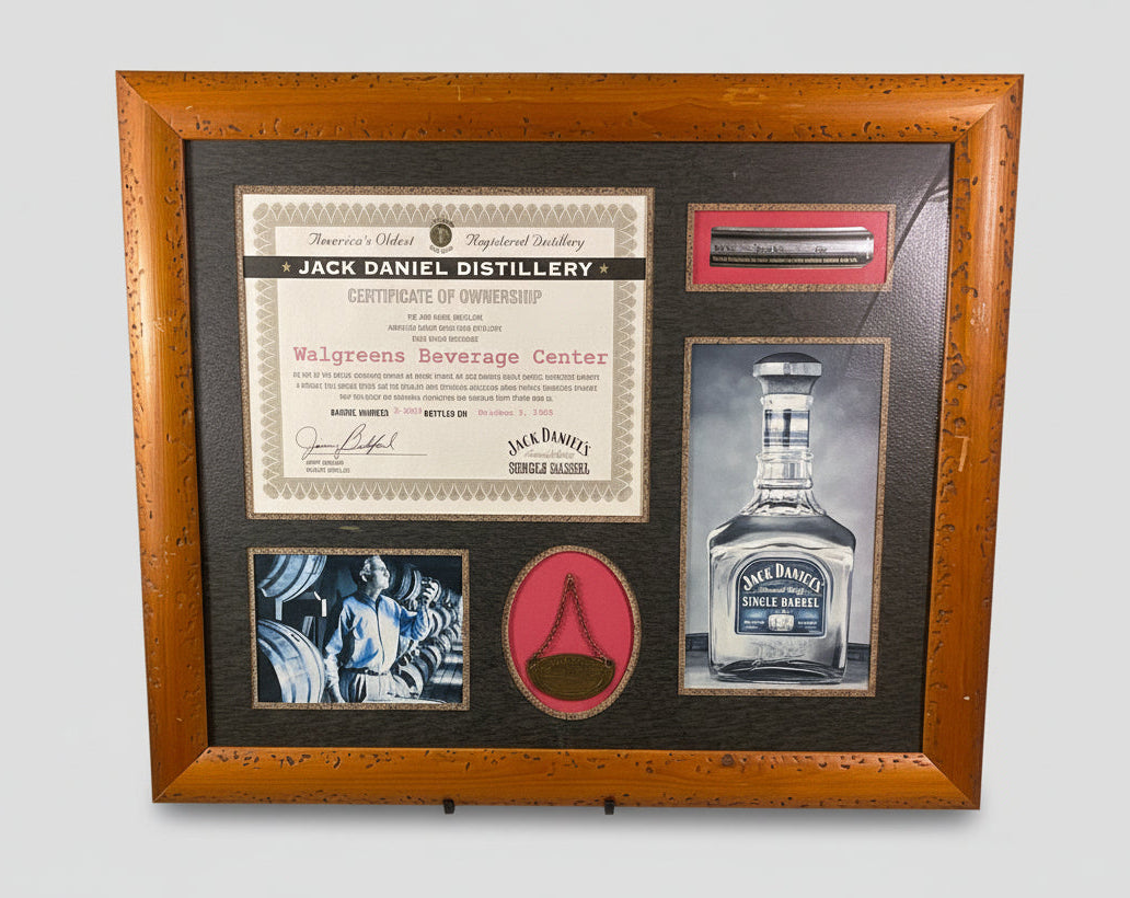 Jack Daniel Distillery Framed Commemorative Certificate of Partnership Walgreens Vintage 2005