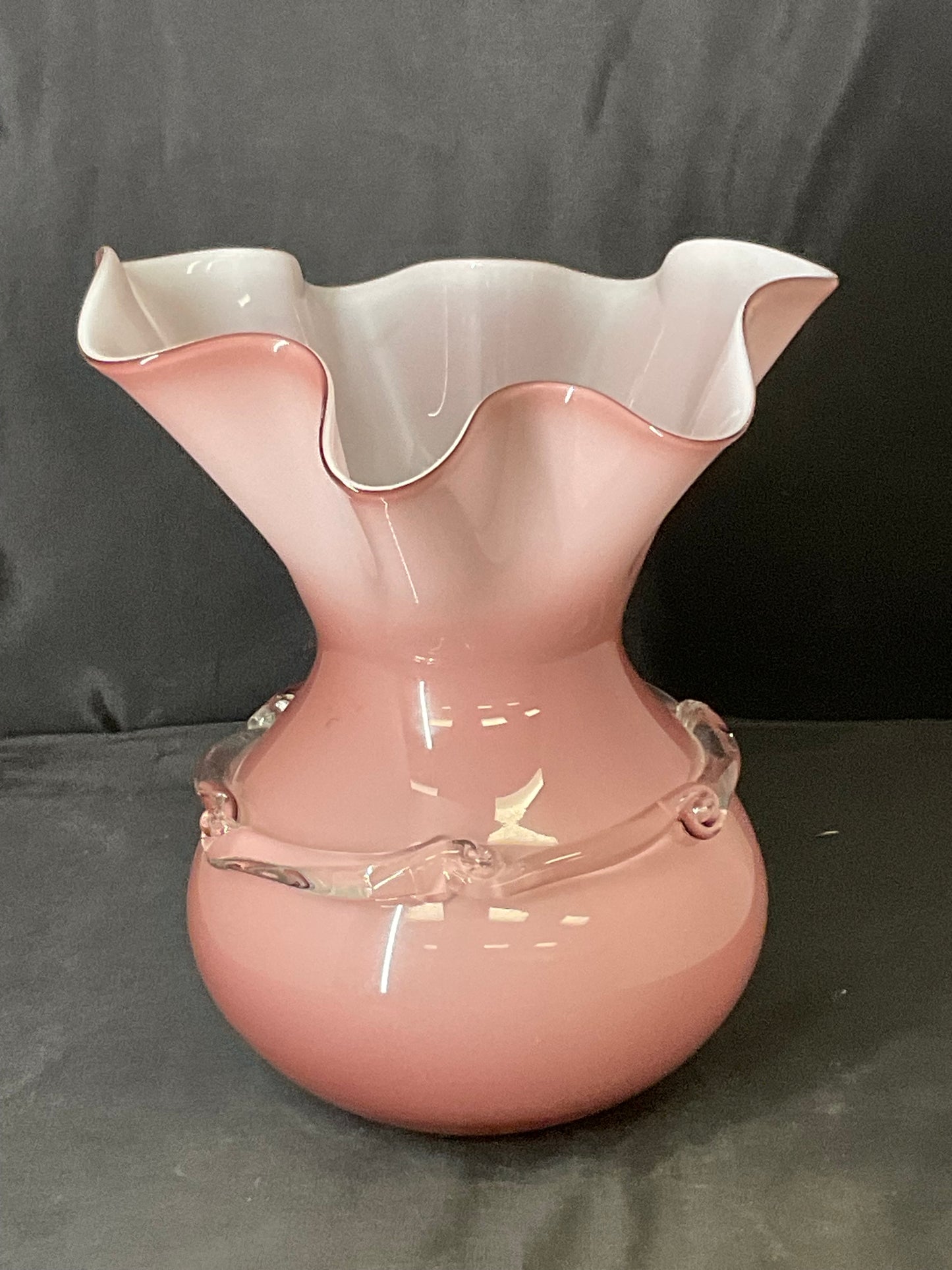 Fenton Pink Glass Bulbous Flower Vase