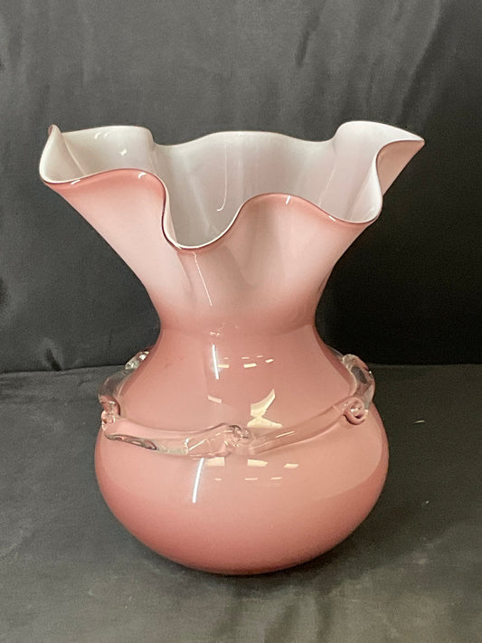 Fenton Pink Glass Bulbous Flower Vase