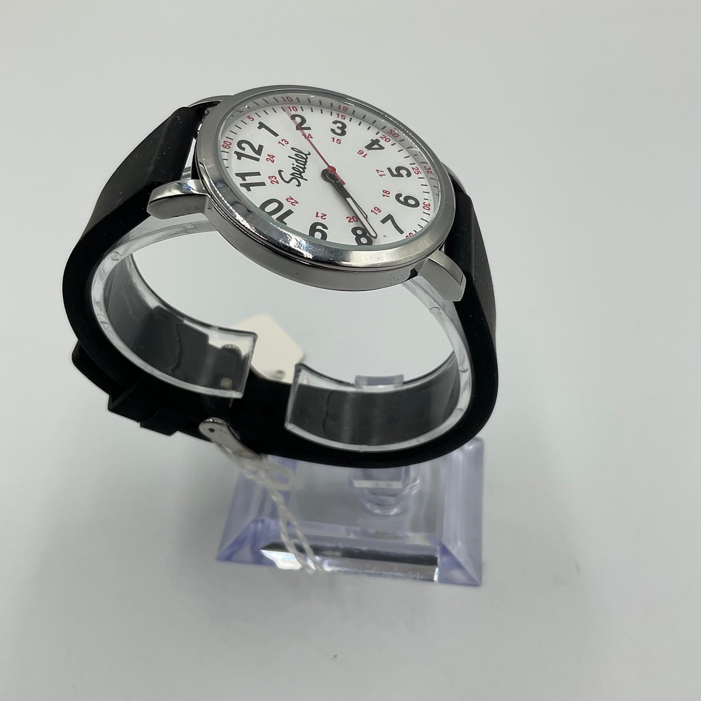 Speidel Men's Black Rubber Band White Face Easy Reader Watch